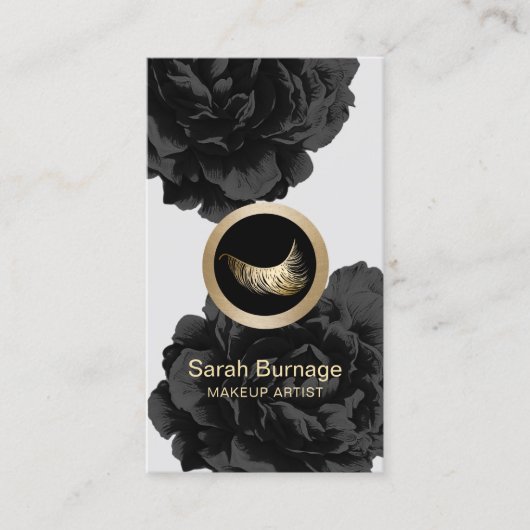 メイクアップアーティスカスタムトのロゴエレガントブラックフローラ 名刺 (正面)