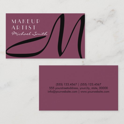 メイクアップアーティススタイリッシュトモノグラムモダン深いルビー 名刺 (正面/裏面)