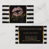 メイクアップアーティスストライプトと埃の多いバラ 名刺 (正面/裏面)