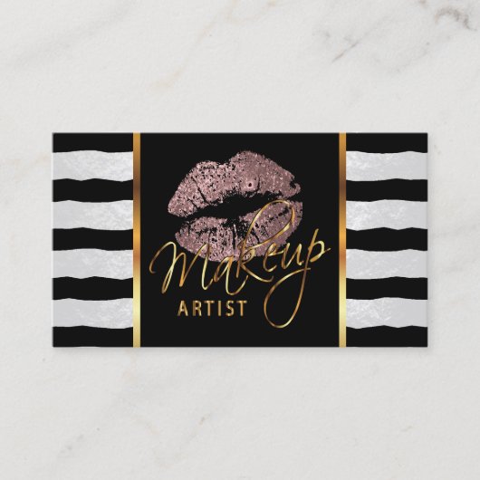 メイクアップアーティスストライプトと埃の多いバラ 名刺 (正面)