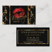 メイクアップアーティストと大理石金ゴールド&赤アクセント 名刺 (正面/裏面)