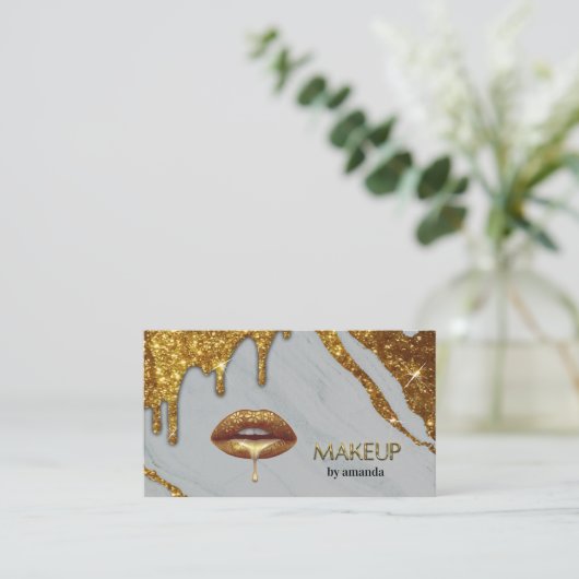 メイクアップアーティストと金ゴールドドリップ大理石ブシン 名刺 (スタンド正面)