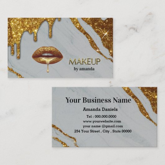 メイクアップアーティストと金ゴールドドリップ大理石ブシン 名刺 (正面/裏面)