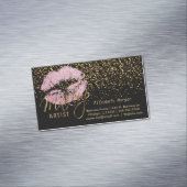 メイクアップアーティストと金ゴールド紙吹雪&ピンクリップ マグネット名刺 (インサイチュ)