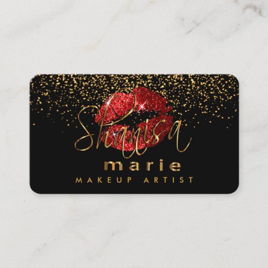 メイクアップアーティストと金ゴールド&レッドリップ 名刺 (正面)