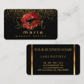 メイクアップアーティストと金ゴールド&レッドリップ 名刺 (正面/裏面)