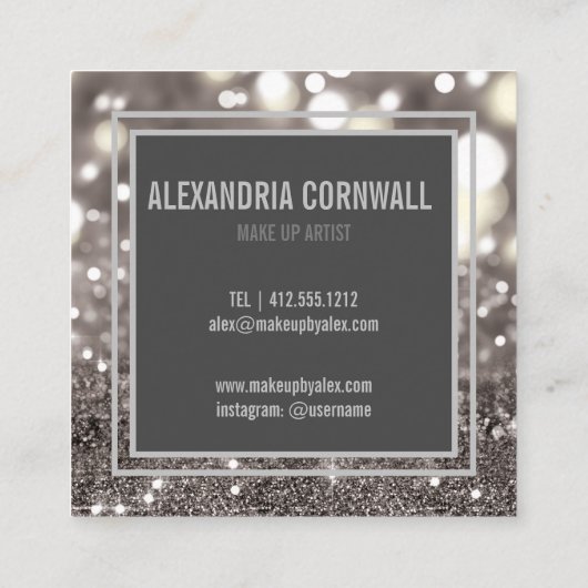 メイクアップアーティストのはっきりした署名スクリプトグリッター スクエア名刺 (裏面)