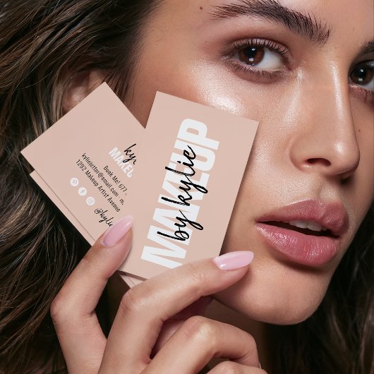 メイクアップアーティストのはっきりした署名スクリプト赤面ピンク 名刺