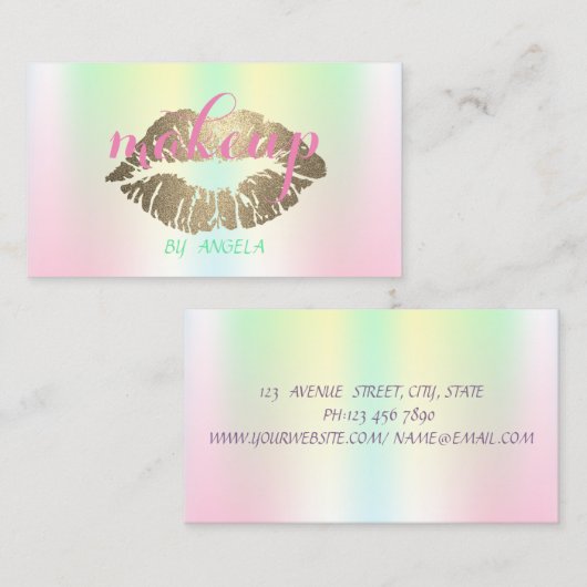 メイクアップアーティストのキラキラした唇ホログラフィック虹色 名刺 (正面/裏面)