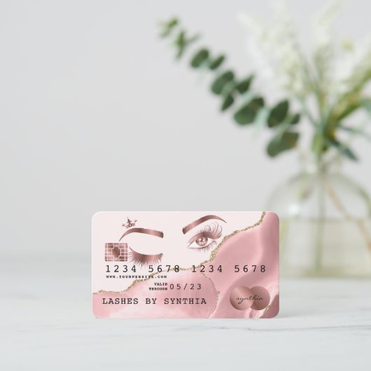 メイクアップアーティストのクレジットカードのスタイル付き点滅ウィンクの目 名刺 (スタンド正面)