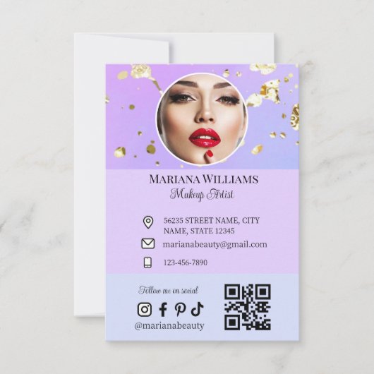 メイクアップアーティストのソーシャルメディア写真デジタルビジネス カード (正面)