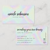 メイクアップアーティストのパステルモダンレインボーホログラフィック 名刺 (正面/裏面)