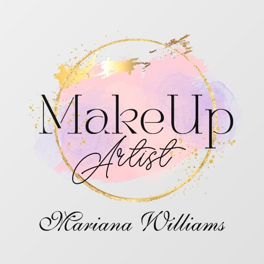 メイクアップアーティストのピンクの金ゴールドスタイリッシュロゴ ウィンドウサイン (シート)