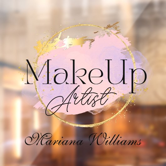 メイクアップアーティストのピンクの金ゴールドスタイリッシュロゴ ウィンドウサイン (シート2)