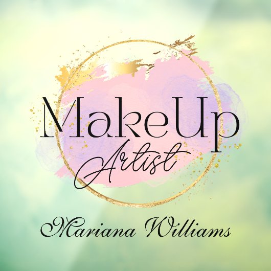 メイクアップアーティストのピンクの金ゴールドスタイリッシュロゴ ウィンドウサイン (シート3)