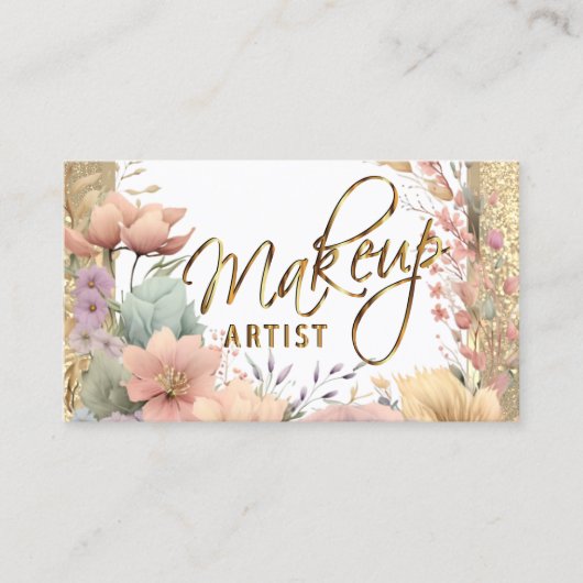 メイクアップアーティストのフローラと金ゴールドグリッター 名刺 (正面)