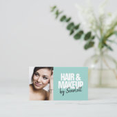 メイクアップアーティストのヘアフォトスはっきりしたクリプトのミントブルー 名刺 (スタンド正面)