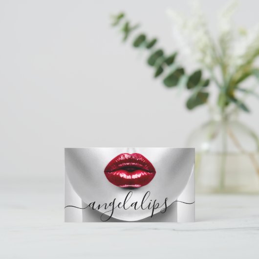 メイクアップアーティストの写真：赤い口紅の艶のある唇 名刺 (スタンド正面)