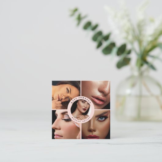 メイクアップアーティストの写真QRコードソーシャルメディアのアイコン スクエア名刺 (スタンド正面)