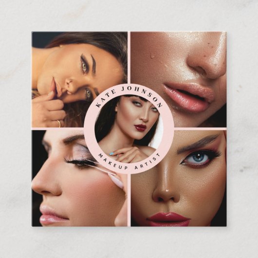 メイクアップアーティストの写真QRコードソーシャルメディアのアイコン スクエア名刺 (正面)