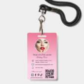 メイクアップアーティストの写真qrコードpink small business バッジ (Front with Lanyard)