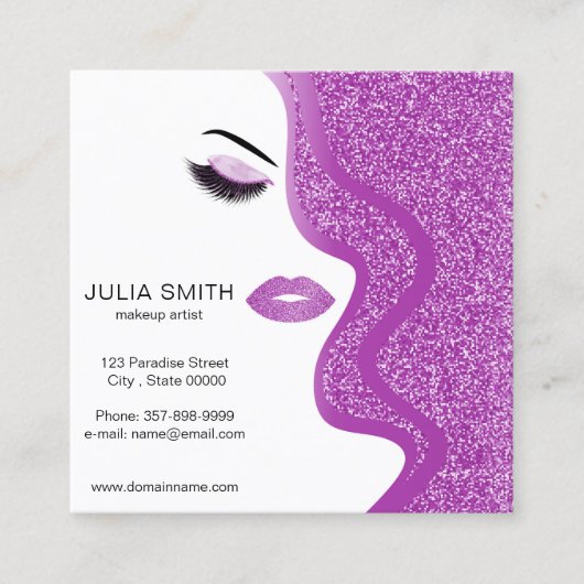 メイクアップアーティストの名刺グリッター効果 スクエア名刺 (正面)