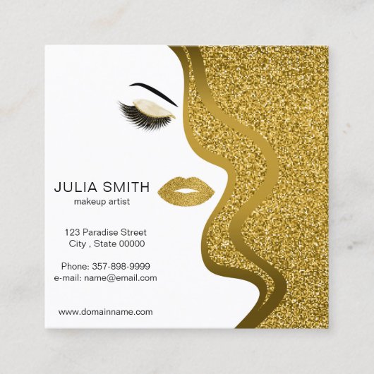 メイクアップアーティストの名刺グリッター効果 スクエア名刺 (正面)