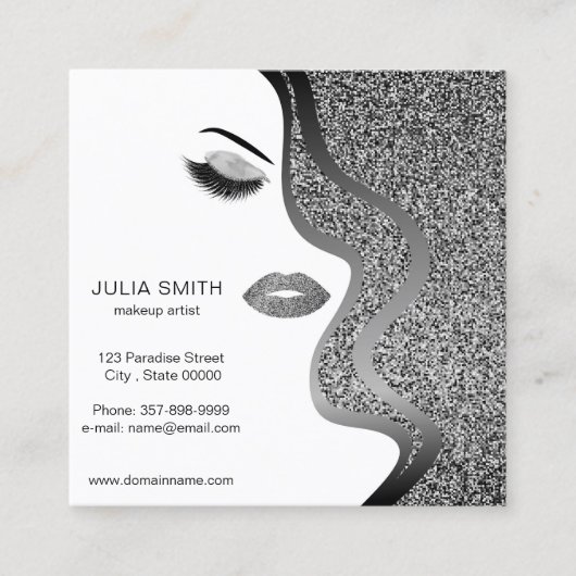 メイクアップアーティストの名刺グリッター効果 スクエア名刺 (正面)