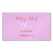 メイクアップアーティストの名刺ピンクと赤 マグネット名刺 (正面)