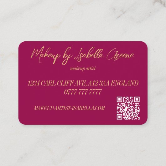 メイクアップアーティストの名刺 – 金ゴールドとピンク 名刺 (裏面)