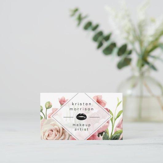 メイクアップアーティストの唇モダンミニマルエレガントフローラ 名刺 (スタンド正面)