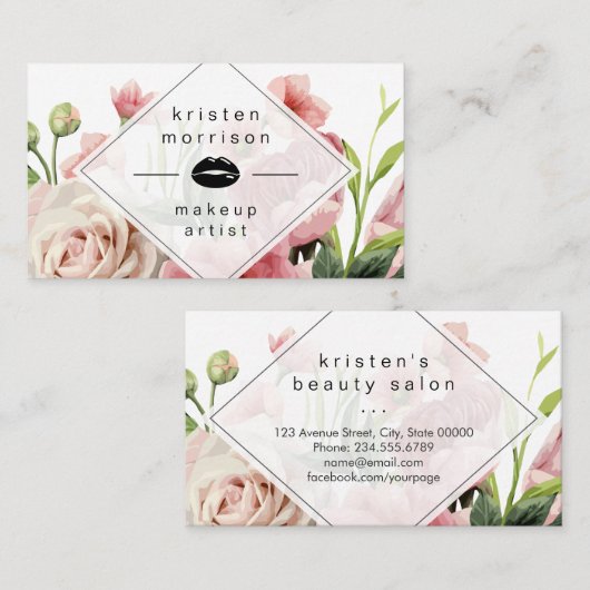 メイクアップアーティストの唇モダンミニマルエレガントフローラ 名刺 (正面/裏面)