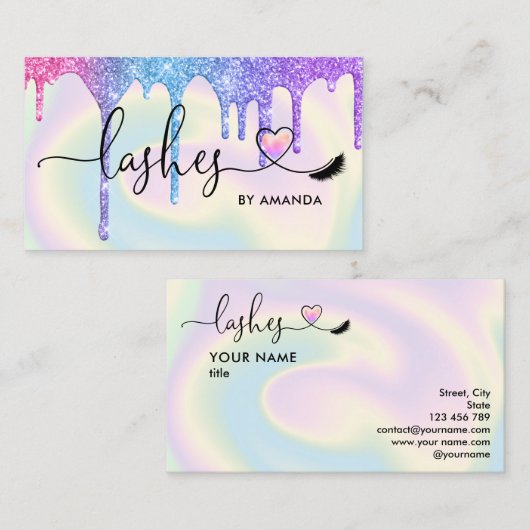 メイクアップアーティストの目がユニコーンホログラフィックを点滅 名刺 (正面/裏面)