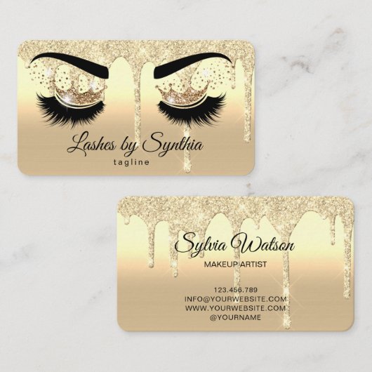 メイクアップアーティストの目を点滴するクイーン金ゴールド 名刺 (正面/裏面)