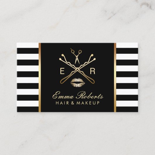 メイクアップアーティストの美容師ストライプモダン 名刺 (正面)