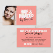 メイクアップアーティストの髪の写真のはっきりしたスクリプトcoral red 名刺 (正面/裏面)
