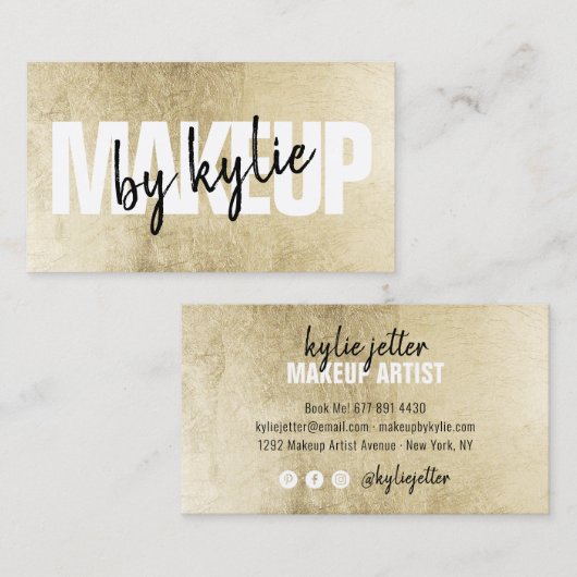 メイクアップアーティストはっきりしたの署名スクリプトシックな金ゴールドフォイル 名刺 (正面/裏面)