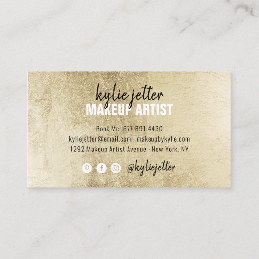 メイクアップアーティストはっきりしたの署名スクリプトシックな金ゴールドフォイル 名刺 (裏面)