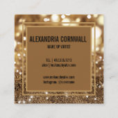メイクアップアーティストはっきりしたの署名スクリプト金ゴールドグリッター スクエア名刺 (裏面)