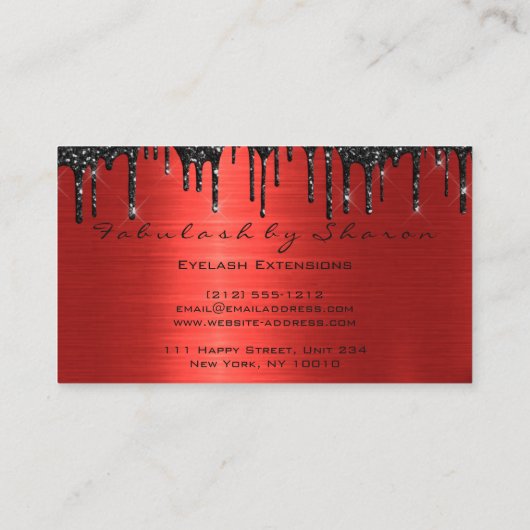 メイクアップアーティストまつげエクステンション赤ブラックドリップ 名刺 (裏面)