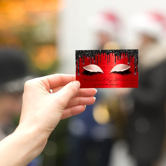メイクアップアーティストまつげエクステンション赤ブラックドリップ 名刺
