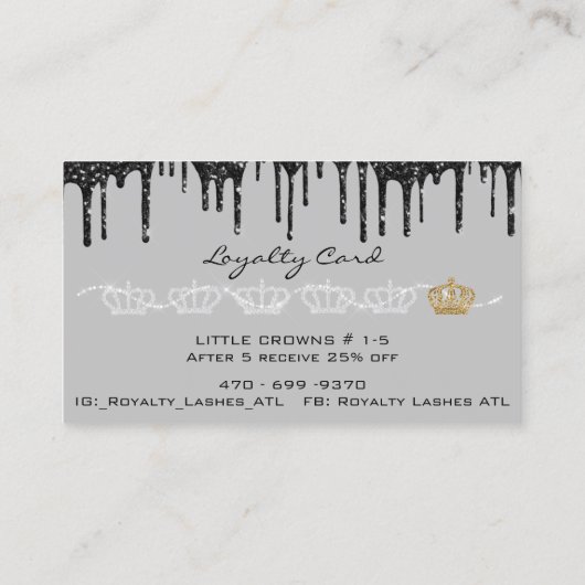 メイクアップアーティストまつげエクステンション黒ドリップス金ゴールド 名刺 (裏面)