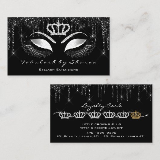 メイクアップアーティストまつげエクステンション黒ドリップス金ゴールド 名刺 (正面/裏面)