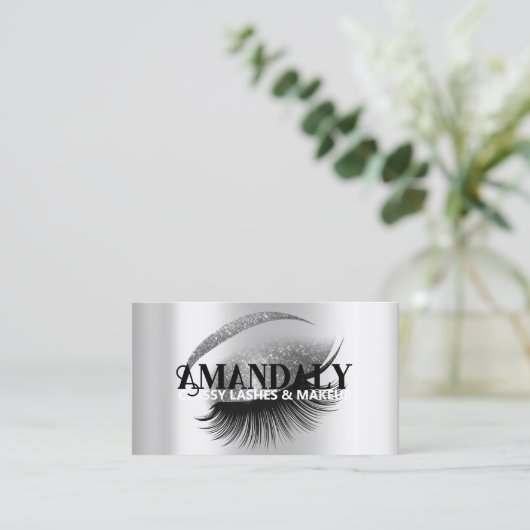 メイクアップアーティストまつげエクステンションQRロゴシルバー 名刺 (スタンド正面)