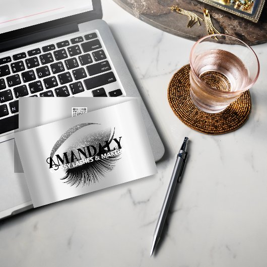 メイクアップアーティストまつげエクステンションQRロゴシルバー 名刺