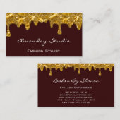 メイクアップアーティストまつげドリップブルゴーニュユニーク金ゴールド 名刺 (正面/裏面)