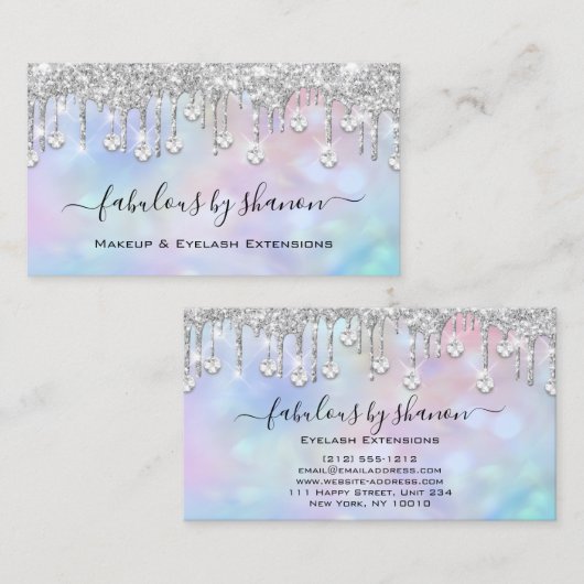 メイクアップアーティストまつげラッシュホログラフィックダイヤモンド 名刺 (正面/裏面)