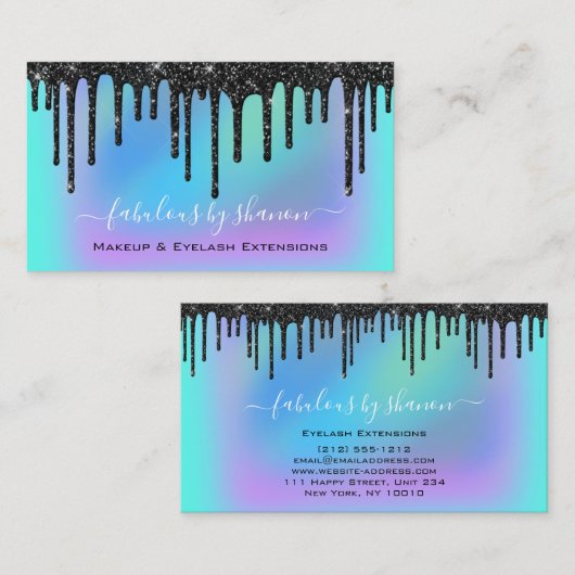 メイクアップアーティストまつげラッシュホログラフィックブラック 名刺 (正面/裏面)
