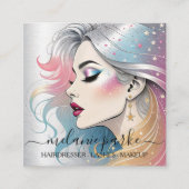 メイクアップアーティストまつげQRコードシルバー スクエア名刺 (正面)