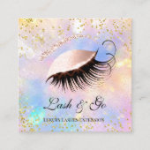 メイクアップアーティストまつ毛の延長ホログラフ金ゴールド スクエア名刺 (正面)